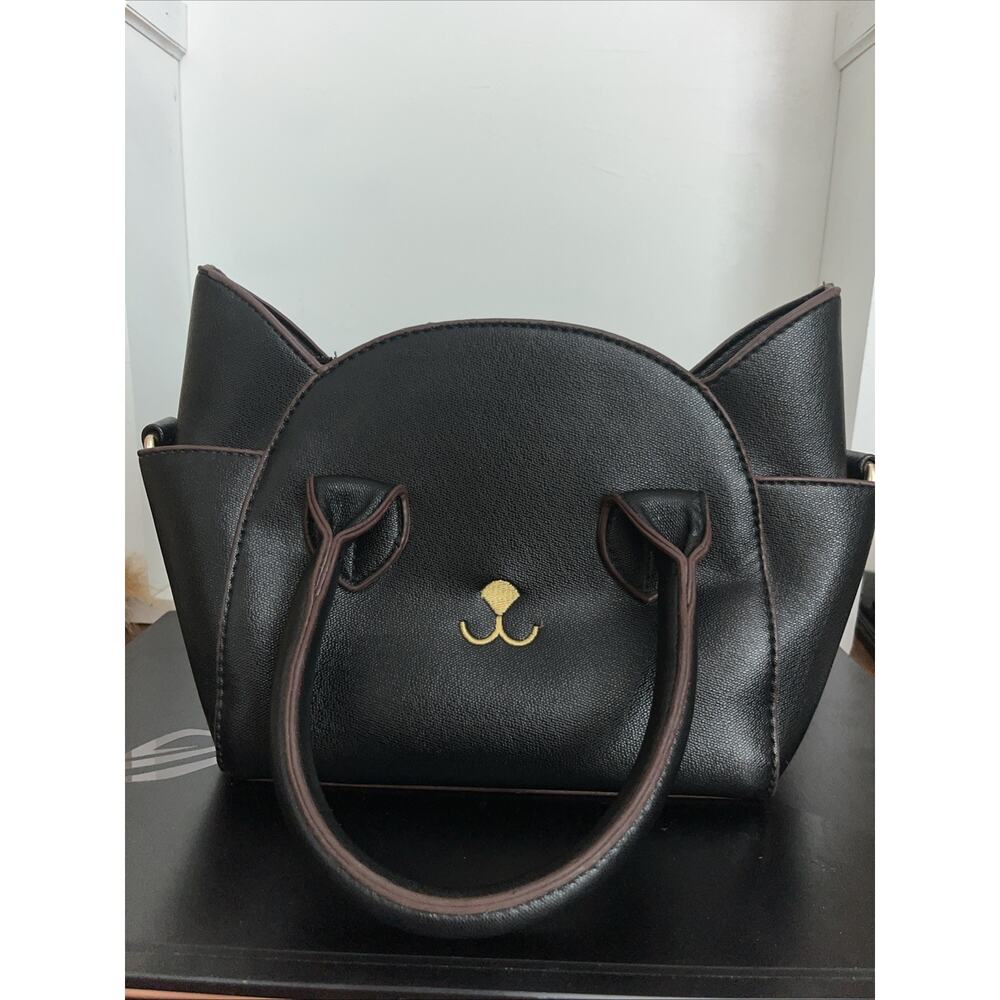 QZUnique Cat Purse for Women Cute Top Handle Shoulder Bag A-cat Black